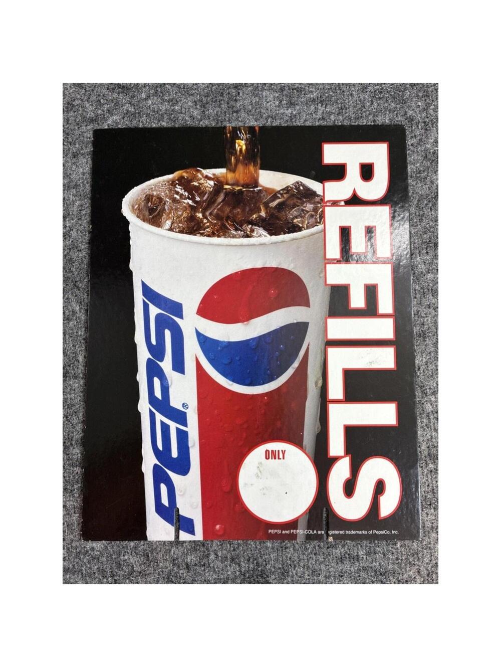 Pepsi Refills Double Sided 14x11 Store Display Sign Soda Fountain 1990s